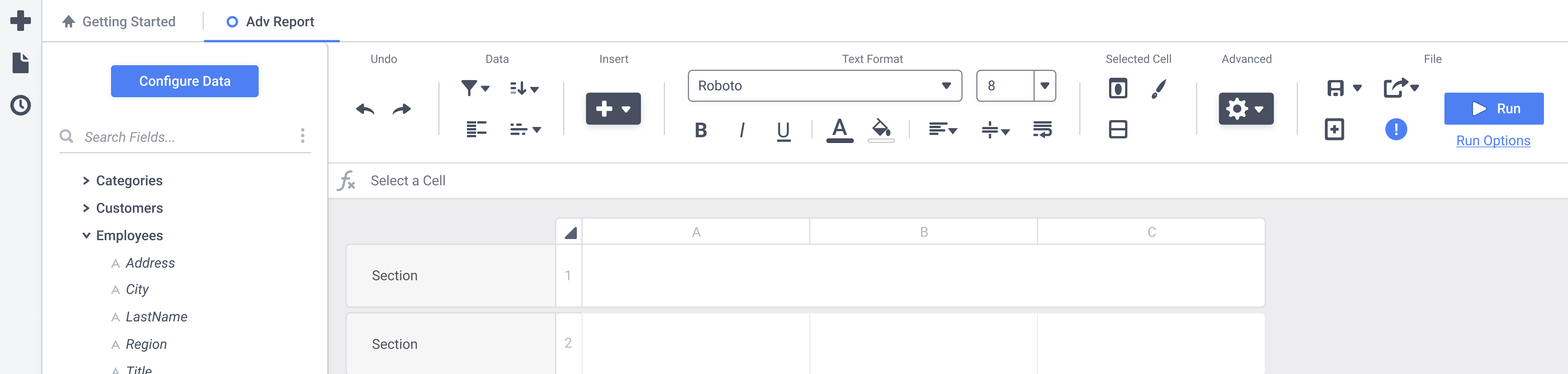 2nd Iteration: I surfaced options people use for nearly every report and introduced labels to make the toolbar easy to scan.